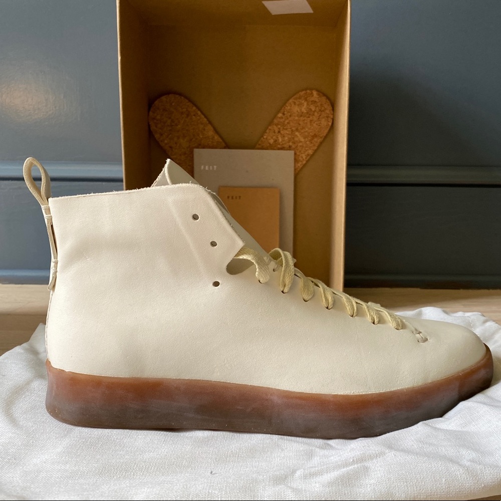 Brand New Hand Sewn Hi Feit White Leather Sneakers